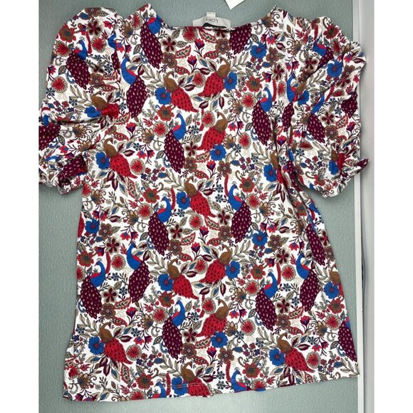 WOMEN LOFT Peacock Ruffle Cinched Sleeve V-Neck Top M - Picture 10 of 15